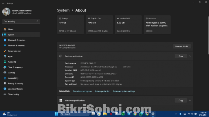 Hp laptop,Ryzen-3,8/512 gb SSD